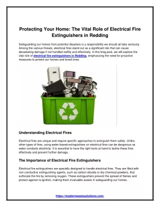 The Vital Role of Electrical Fire Extinguishers in Redding: Best Disposal Servic