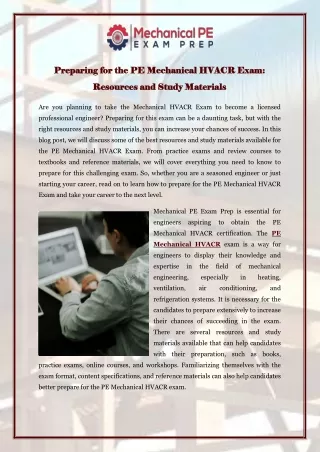 Preparing for the PE Mechanical HVACR Exam Resources and Study Materials