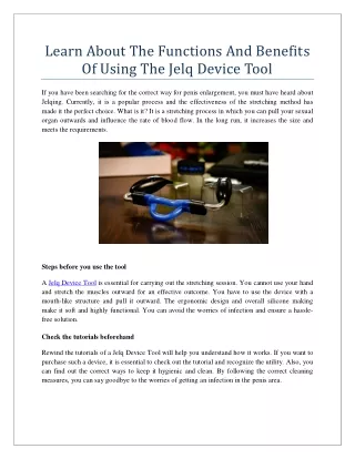 Learn About The Functions And Benefits Of Using The Jelq Device Tool