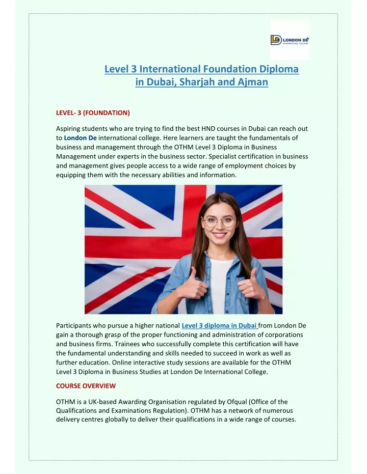 level 3 international foundation diploma in dubai