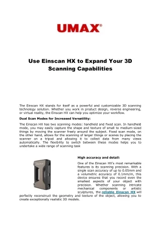 Use Einscan HX to Expand Your 3D Scanning Capabilities