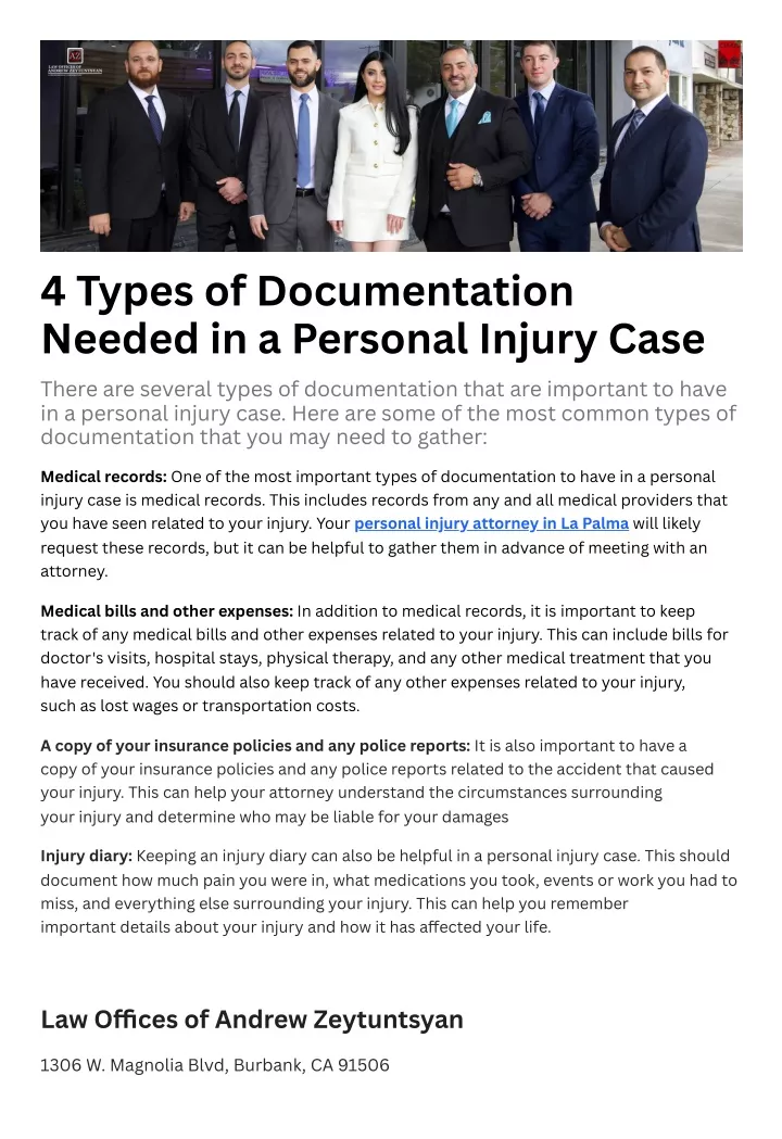 4 types of documentation needed in a personal