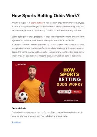 How Sports Betting Odds Work?