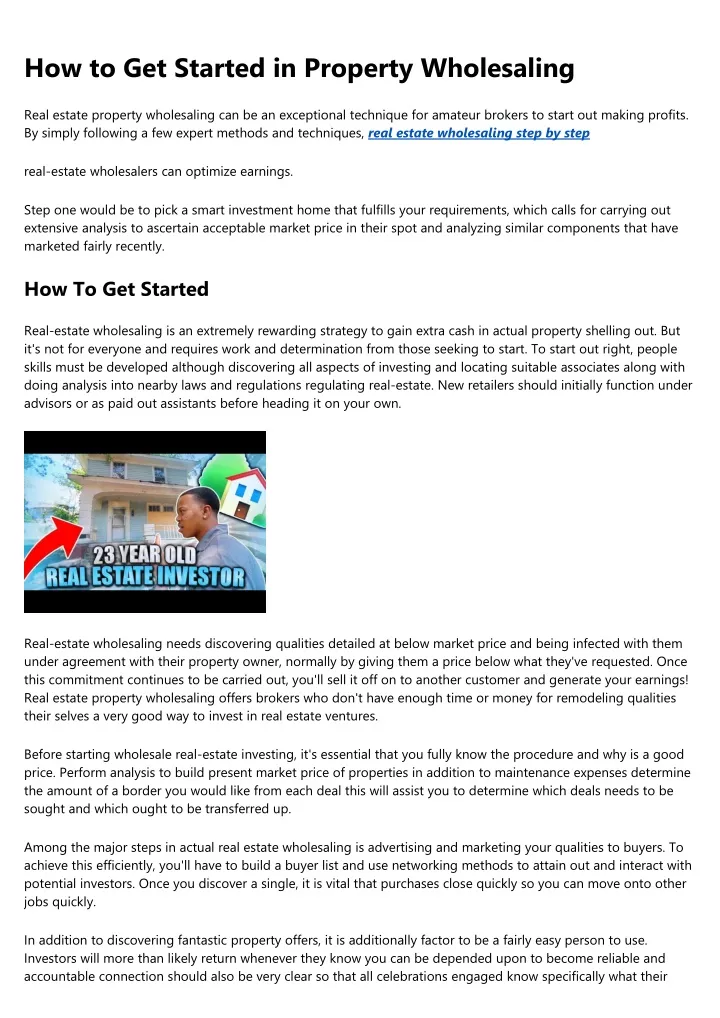 how to get started in property wholesaling