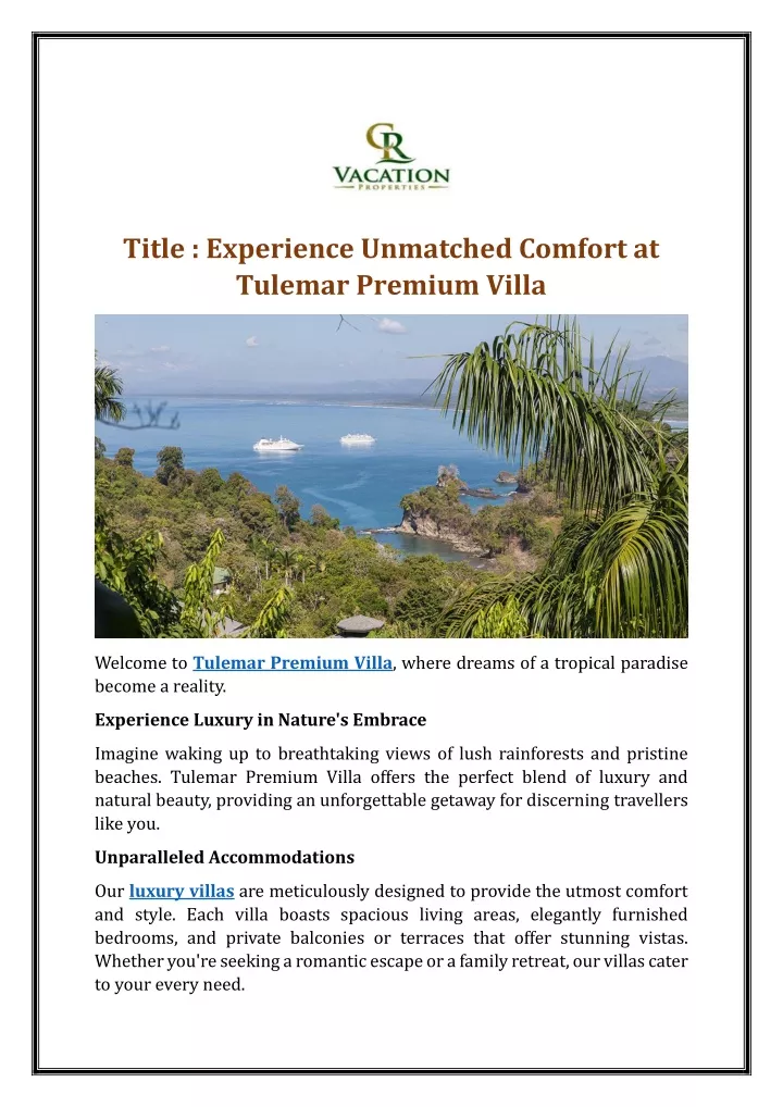 title experience unmatched comfort at tulemar