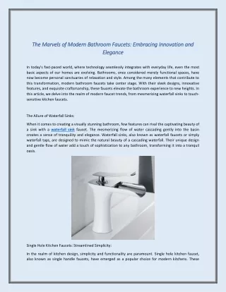 The Marvels of Modern Bathroom Faucets