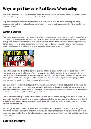 ways to get started in real estate wholesaling