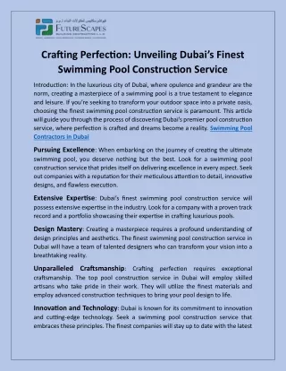 Crafting Perfection - Unveiling Dubai’s Finest Swimming Pool Construction Service