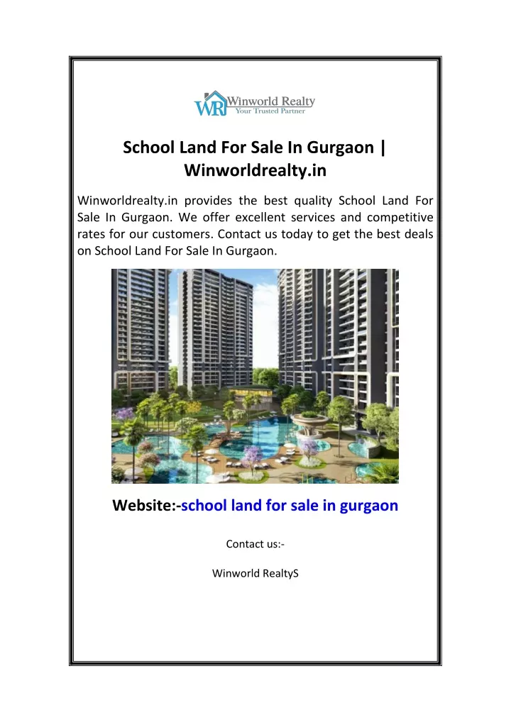 school land for sale in gurgaon winworldrealty in