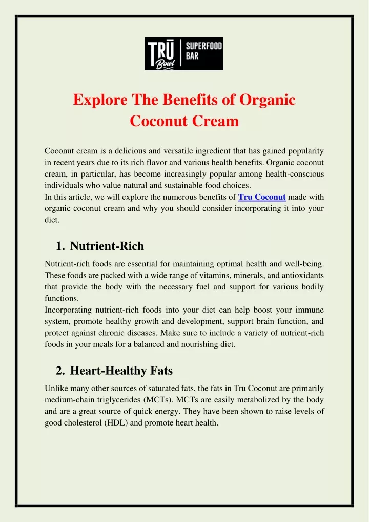 explore the benefits of organic coconut cream