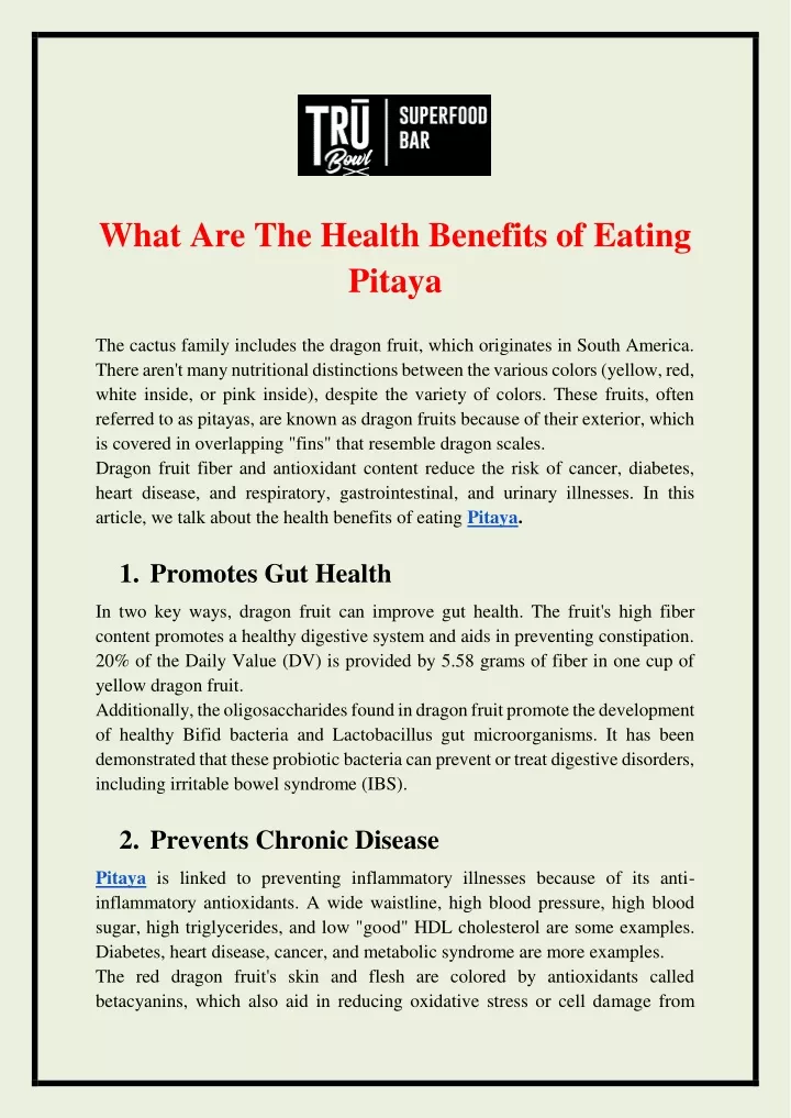 what are the health benefits of eating pitaya