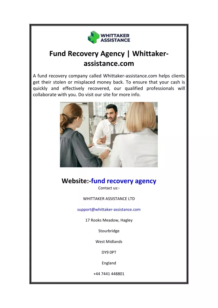 fund recovery agency whittaker assistance com