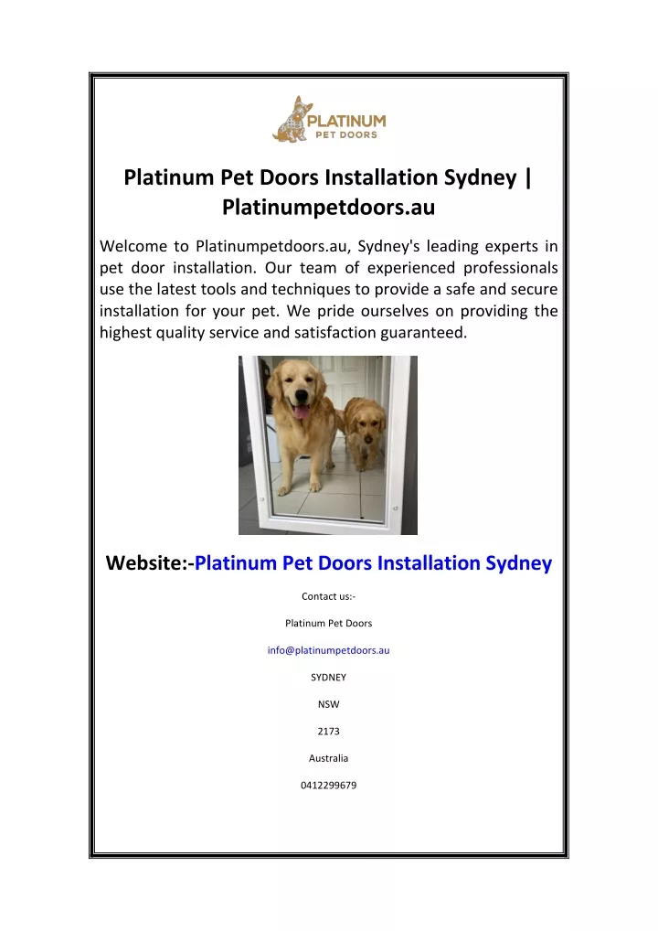 platinum pet doors installation sydney