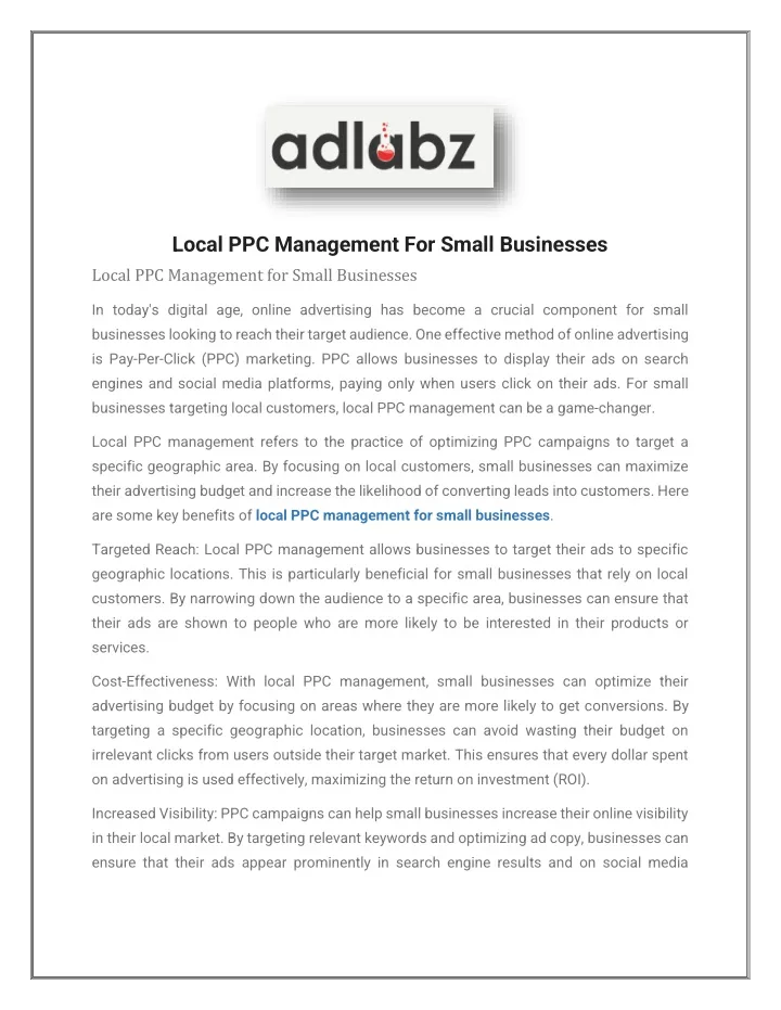 local ppc management for small businesses local