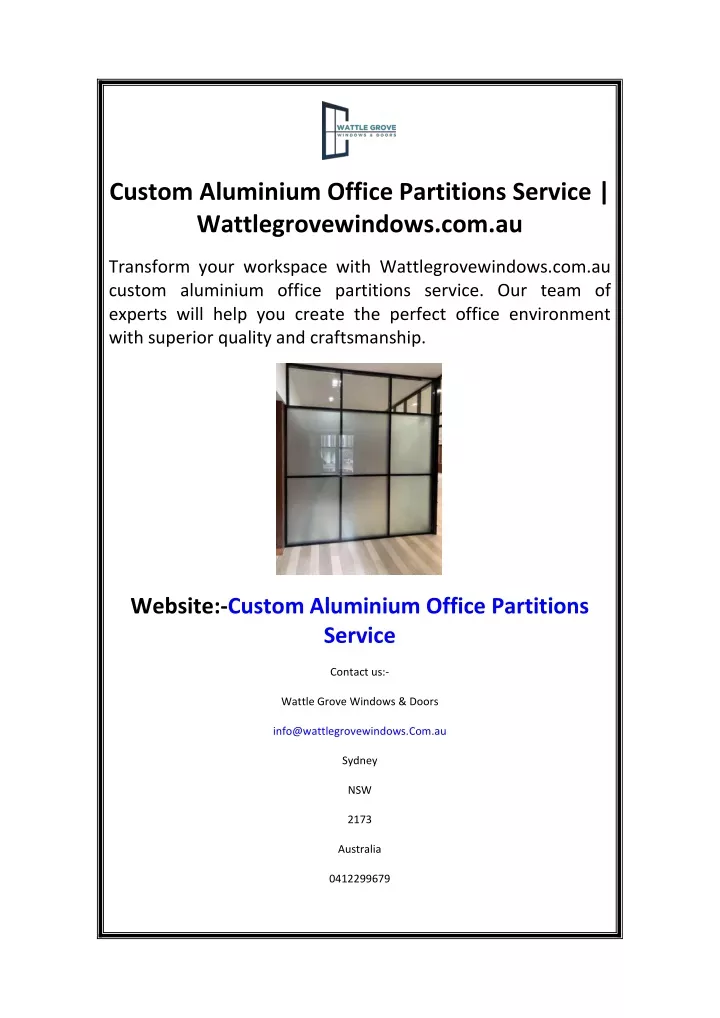 custom aluminium office partitions service