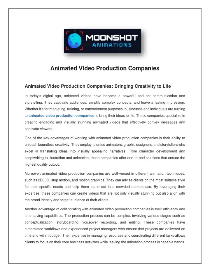 animated video production companies animated