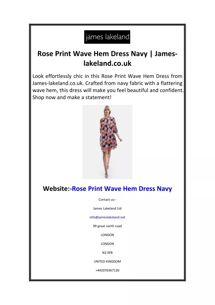 rose print wave hem dress navy james lakeland