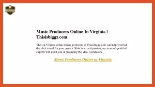 Music Producers Online In Virginia  Thisisbiggz.com