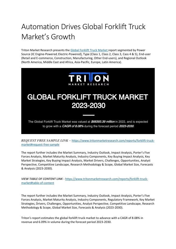 automation drives global forklift truck market