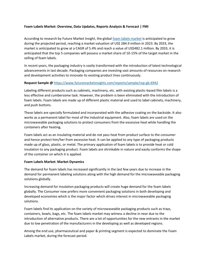 foam labels market overview data updates reports