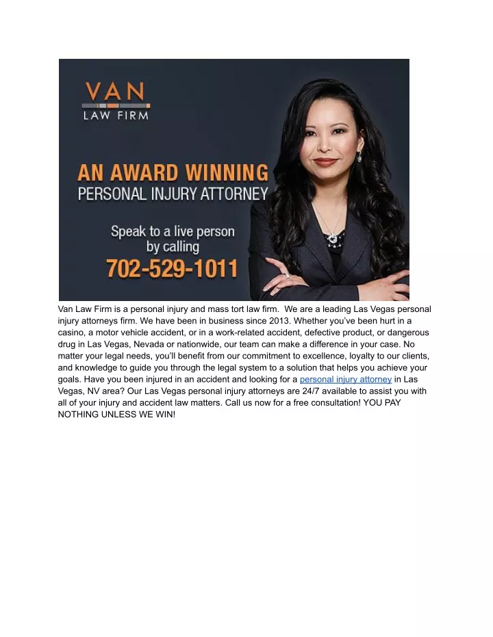 van law firm is a personal injury and mass tort