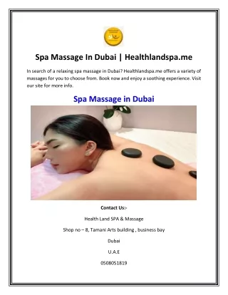 Spa Massage In Dubai | Healthlandspa.me