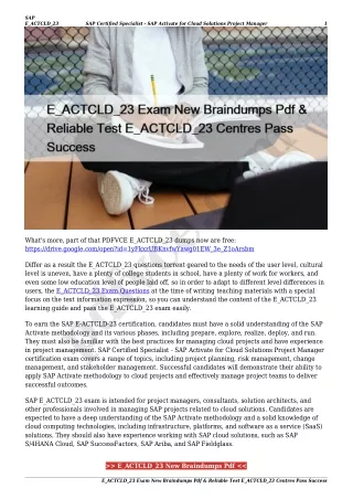 E_ACTCLD_23 Exam New Braindumps Pdf & Reliable Test E_ACTCLD_23 Centres Pass Success