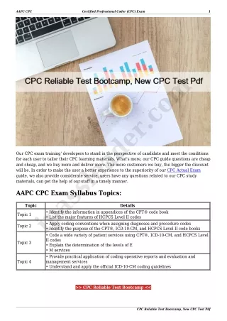 CPC Reliable Test Bootcamp, New CPC Test Pdf