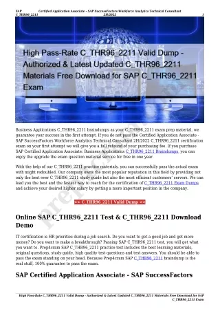 High Pass-Rate C_THR96_2211 Valid Dump - Authorized & Latest Updated C_THR96_2211 Materials Free Download for SAP C_THR9