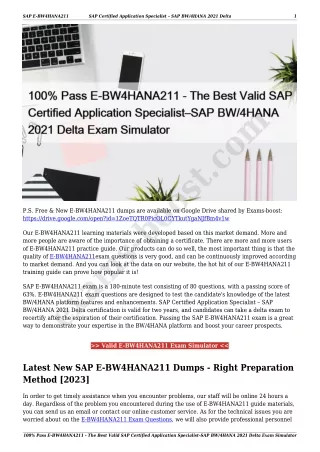 100% Pass E-BW4HANA211 - The Best Valid SAP Certified Application Specialist–SAP BW/4HANA 2021 Delta Exam Simulator