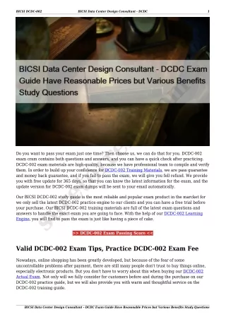 BICSI Data Center Design Consultant - DCDC Exam Guide Have Reasonable Prices but Various Benefits Study Questions