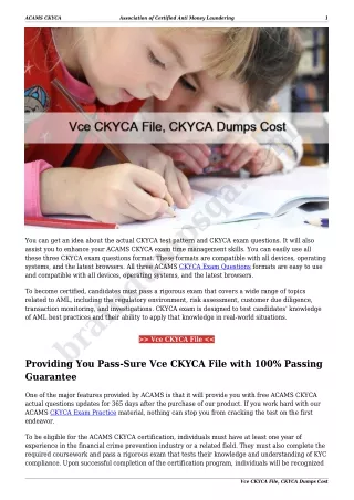 Vce CKYCA File, CKYCA Dumps Cost