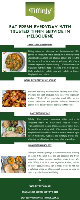 Eat Fresh Everyday With Trusted Tiffin Service in Melbourne