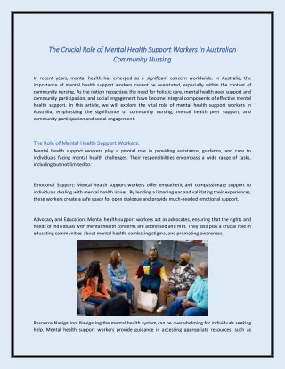 The Crucial Role of Mental Health Support Workers in Australian Community Nursing