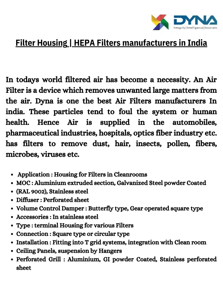 filter housing hepa filters manufacturers in india