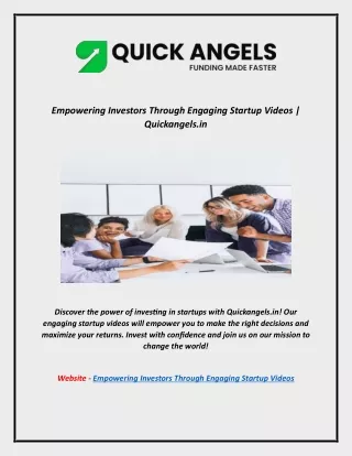Empowering Investors Through Engaging Startup Videos | Quickangels.in