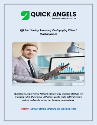 Efficient Startup Screening Via Engaging Video | Quickangels.in
