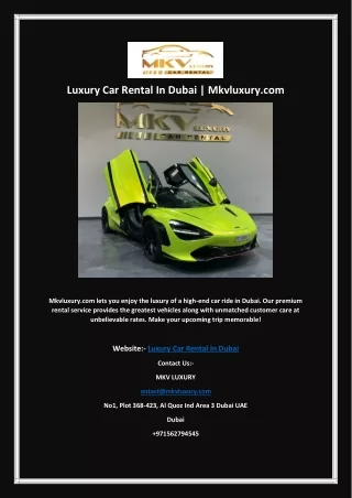 Luxury Car Rental In Dubai | Mkvluxury.com