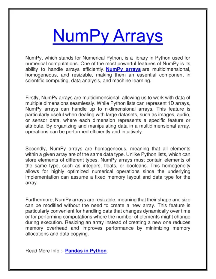 numpy arrays numpy which stands for numerical