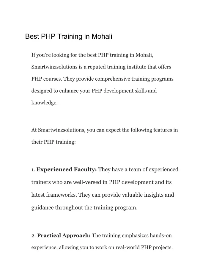 best php training in mohali