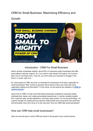 crm for small business maximising efficiency and