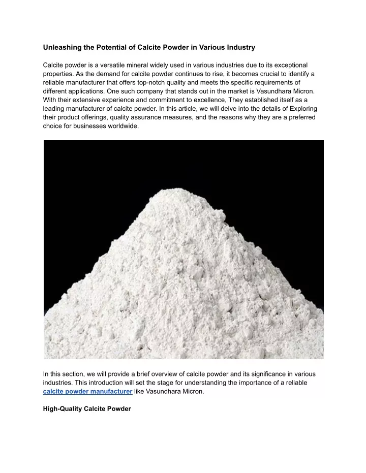 unleashing the potential of calcite powder