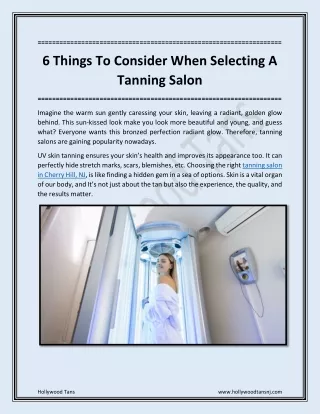 6 Things To Consider When Selecting A Tanning Salon