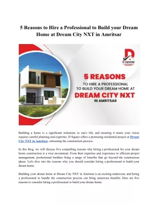 5 Reasons to Hire a Professional to Build your Dream Home at Dream City NXT in Amritsar