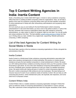 Top 5 Content Writing Agencies in India- Inertia Content