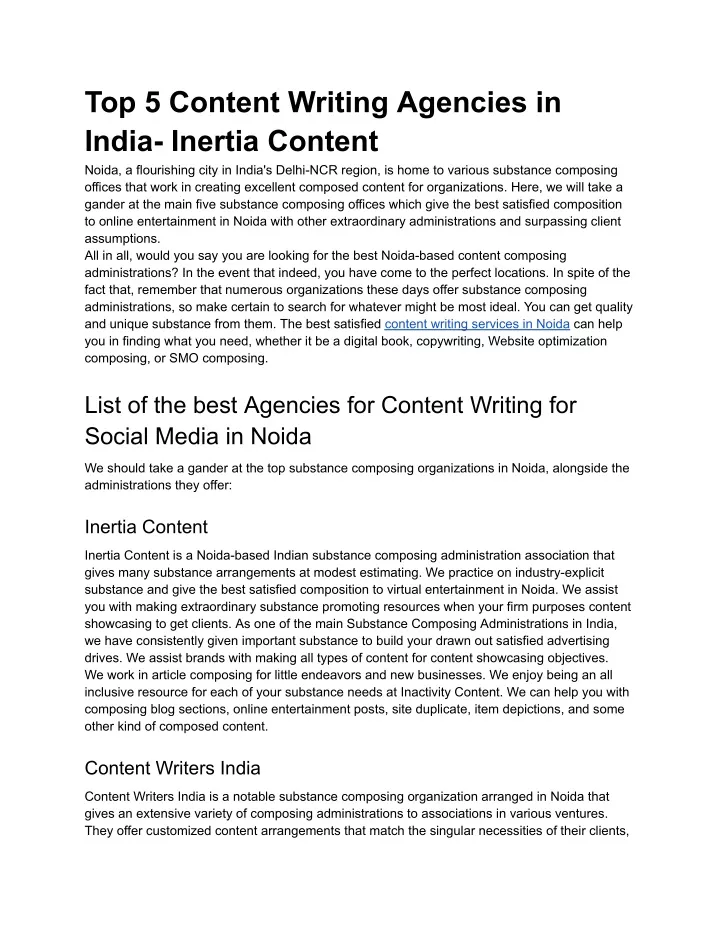 top 5 content writing agencies in india inertia