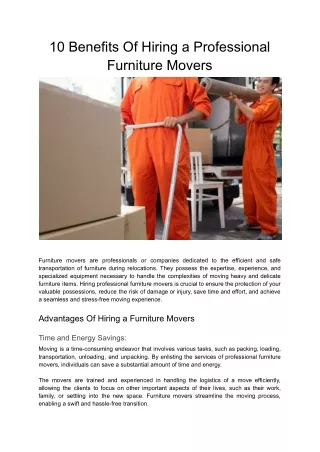 Benefits Of Hiring a Professional Furniture Movers