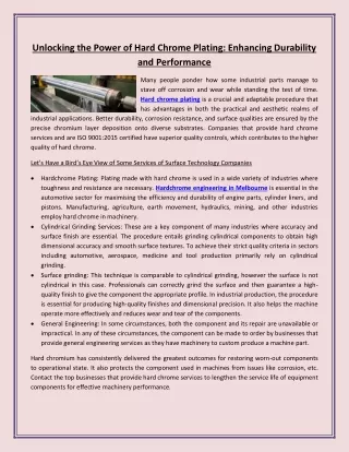 unlocking the power of hard chrome plating