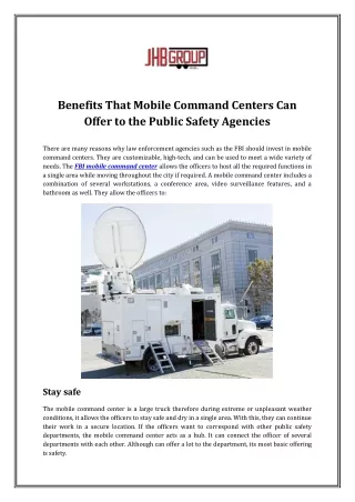 Benefits That Mobile Command Centers Can Offer to the Public Safety Agencies