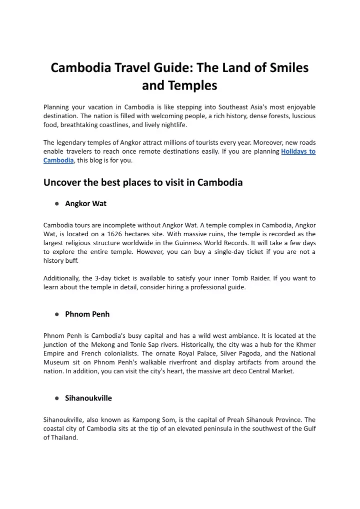 cambodia travel guide the land of smiles